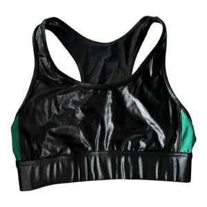 Koral Shiny Black and Green Sports Bra